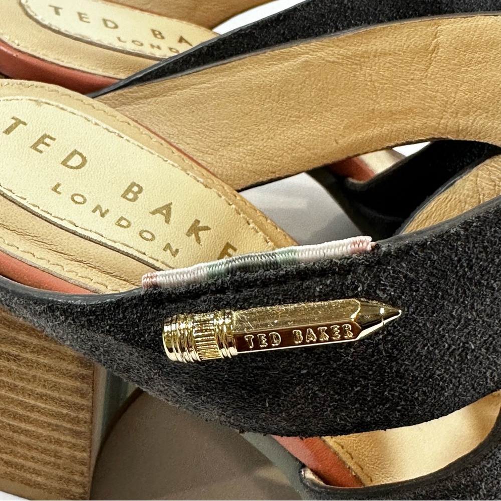 Ted Baker London Black Suede Mule Heeled Sandal Pop of Color Size 37.5 - Picture 3 of 9